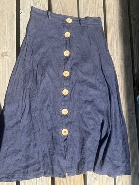 Classic Navy Button-Front A-Line maxi linen Skirt S from Italy